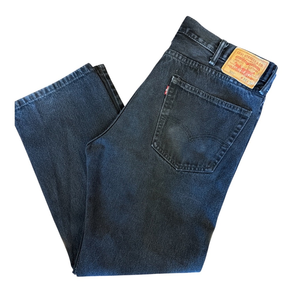 Levis 505 Straight Fit Jeans Mens 38x30 Black Wash Denim Pants Regular Fit